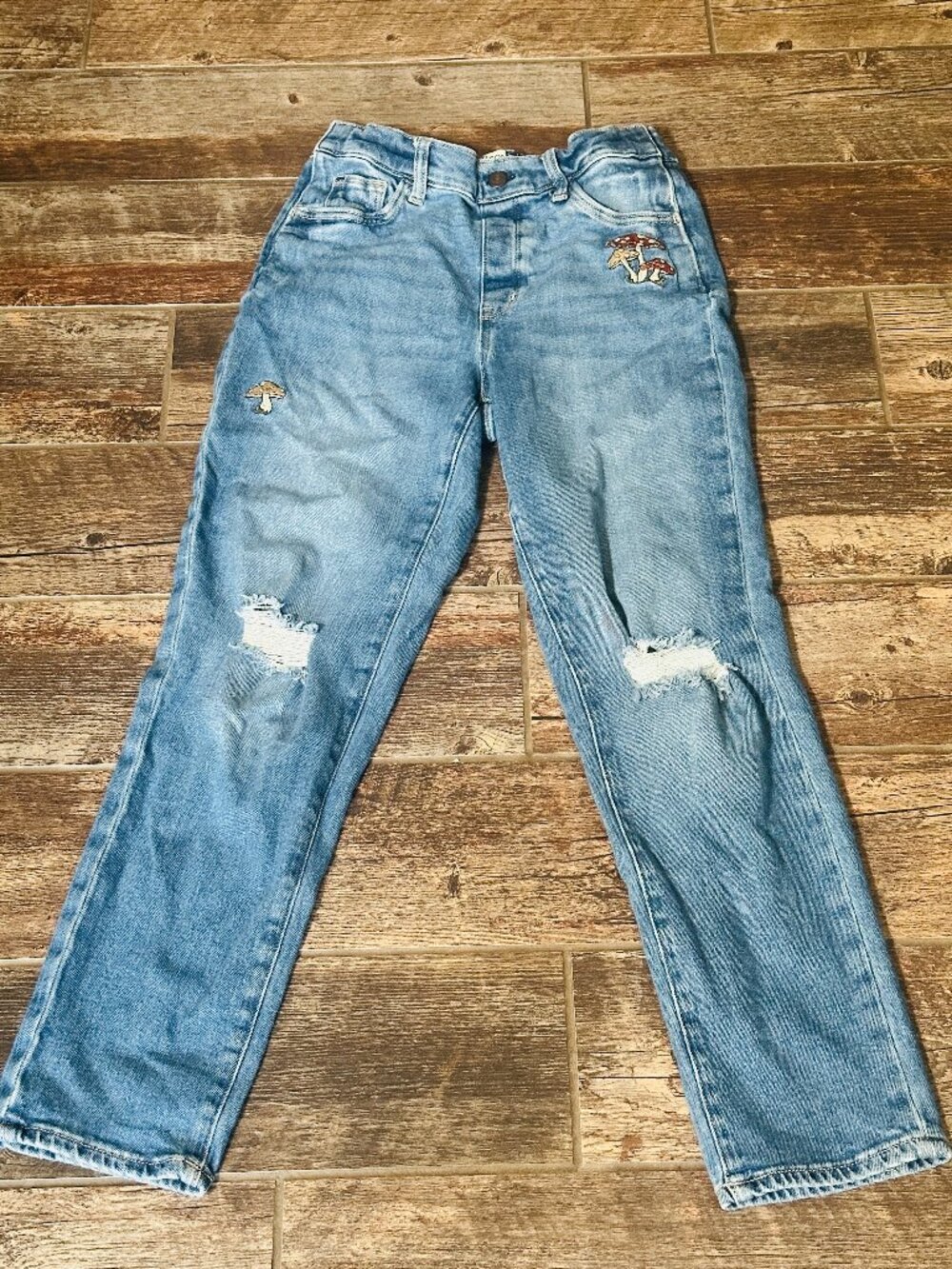 Arizona Jean Co. Mushroom Embroidered Distressed Jeans Women's Size 5